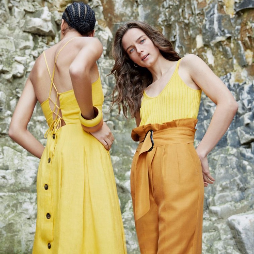 Whistles Duffy Linen Strappy Dress Yellow Sz 4
